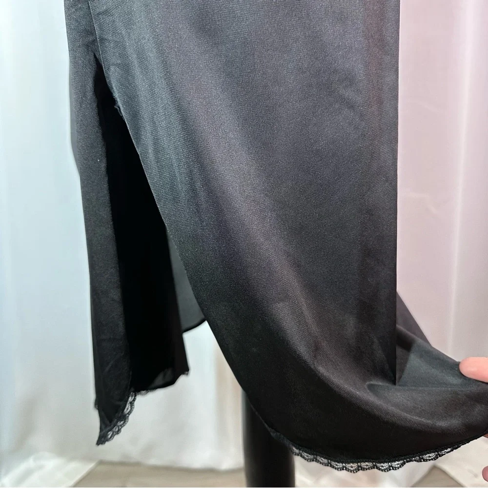 Vintage Vassarette‎ Slip Skirt Sz 2XL Black Lace Hem Silky Midi Lingerie EUC
